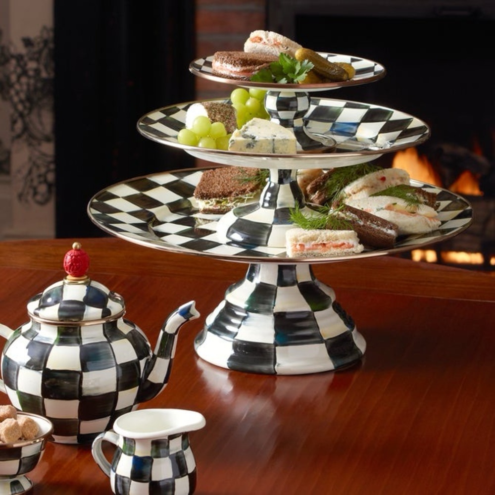 MacKenzie-Childs Black and White Checkered Cake Stand - Picture 2 of 8